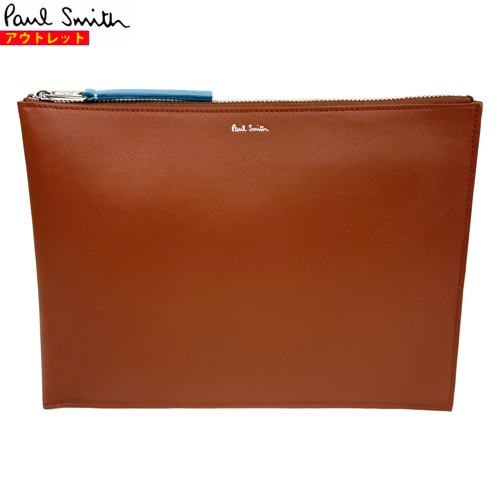 ＼楽天ランキング入賞／ポールスミス Paul Smith 新品・アウトレット ウォレット ミディアム ポーチ M1A 7722 LDECOR ブラウン×オレンジ ロゴ バイカラー クラッチバッグ メンズ レディース 牛革 レザー 送料無料