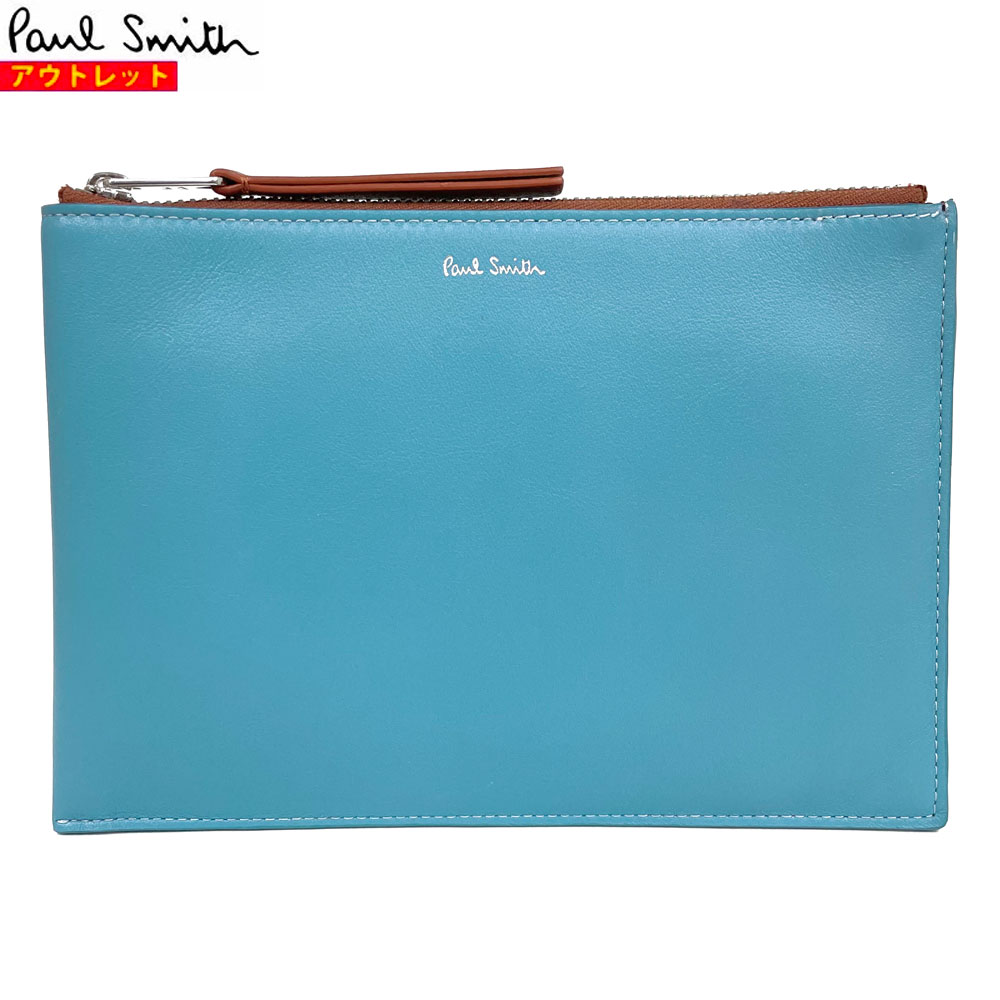 ポールスミス Paul Smith 新品・アウトレット ウォレット 通帳ケース スモール ポーチ M1A 7723 LDECOR ブルー×ブラウン ロゴ バイカラー クラッチバッグ メンズ レディース 牛革 レザー 送料無料