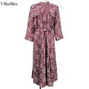 ’S Max Mara エスマックスマーラ 新品・アウトレット ウエストベルト付き プリント シャツ ミディ ドレス 92260729 GHIGLIA ワンピース ワインレッド スタンドカラー フロント隠しボタンレディース 並行輸入品(4)