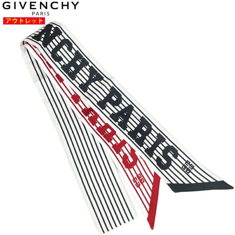 GIVENCHY ジバンシー 新品・アウトレット シルク スカーフ 31GVSFGW5120SQ43301 レッド ブラック ストライプ リバーシブル シルク ロゴプリント リボンスカーフ 並行輸入品 送料無料