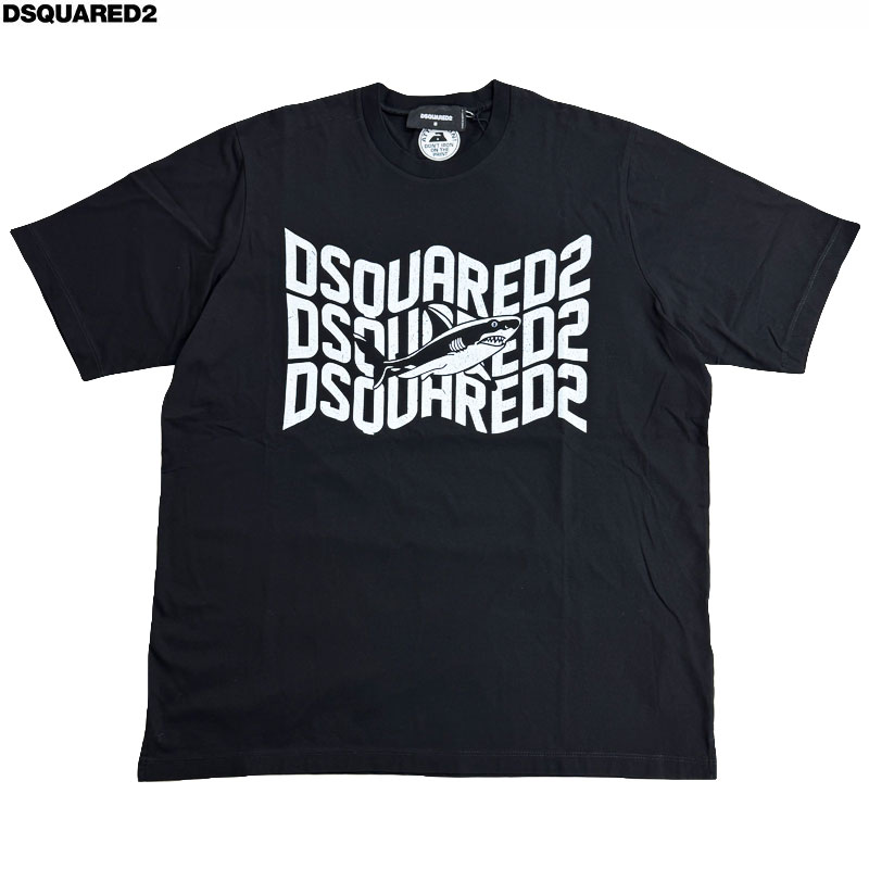 Rakuten - 【スーパーセール・30％OFF 7,920円引き】DSQUARED2 ディースクエアード 新品 半袖 Tシャツ S74GD1089 黒 M〜XL ブラック シャーク ロゴ プリント 丸首 クルーネック 並行輸入品 クリックポストで送料無料