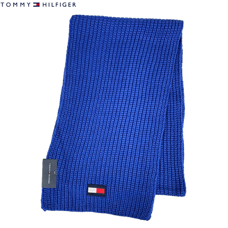 TOMMY HILFIGER トミーヒルフィガー 新品・あす楽 マフラー H8C83203 ストール 縦ロゴ入り ブルー 男性 女性 男女兼用