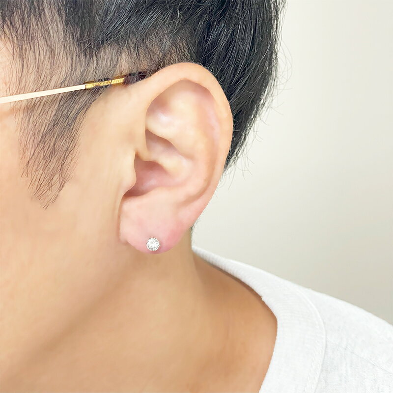 Pt900 ダイヤピアス 片耳 プラチナ 1粒ダイヤモンド 0.302ct G-SI1-GOOD 6本爪 メ...