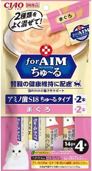 ※ダメージ有　チャオ for AIM ちゅ〜る 猫用 腎臓の健康維持に配慮 まぐろ 14g×4本 賞味期限：2024年04月