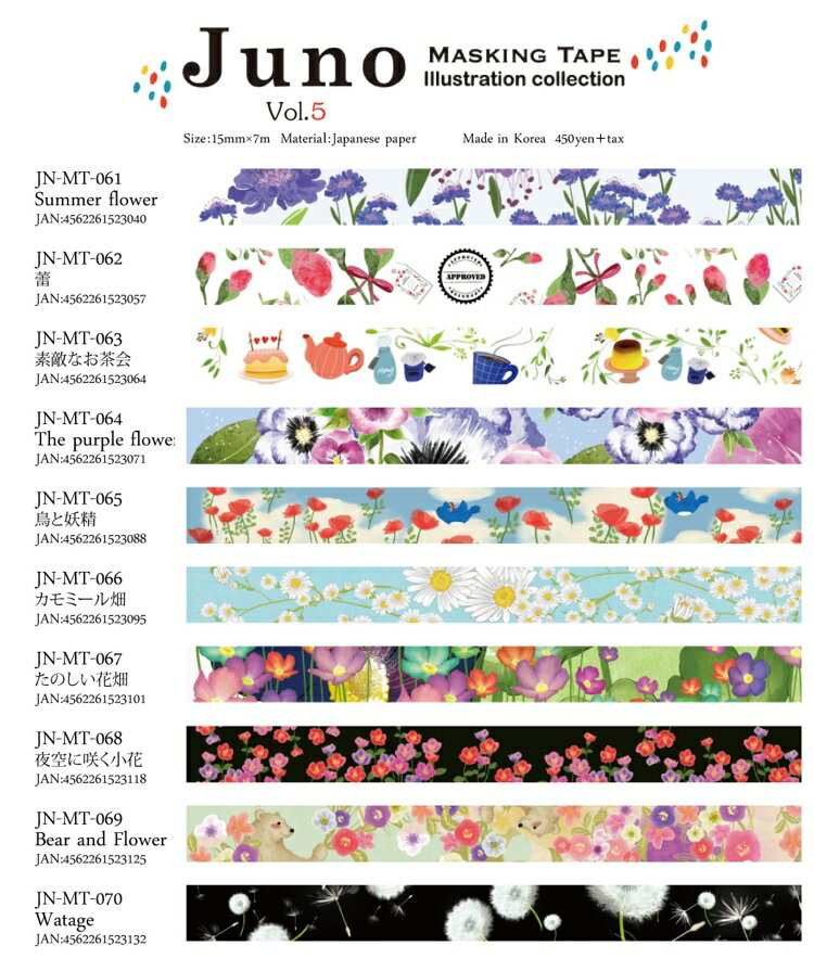 ジュノ マスキングテープ vol.5 15mm幅 Juno Masking tape juno design jn-mt-061_70