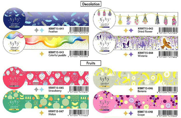 マスキングテープ 15mm 箔押し キラキラ vol.4 aqua decolation fruits ワールドクラフト
