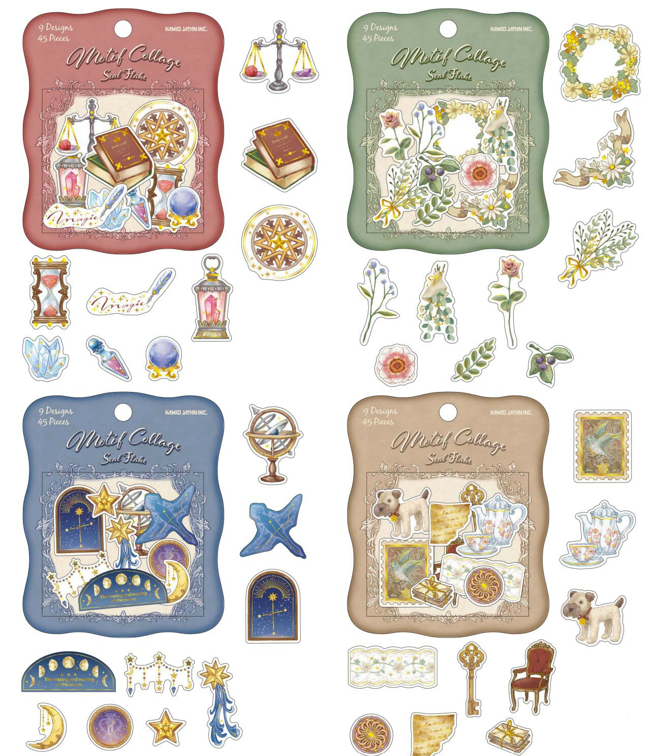 フレークシール　Motif collage　フレークシール　kam_215242_215245　アンティーク　ANTIQUE 　Motif&Quatre collage　seal　seal sticker カミオジャパン