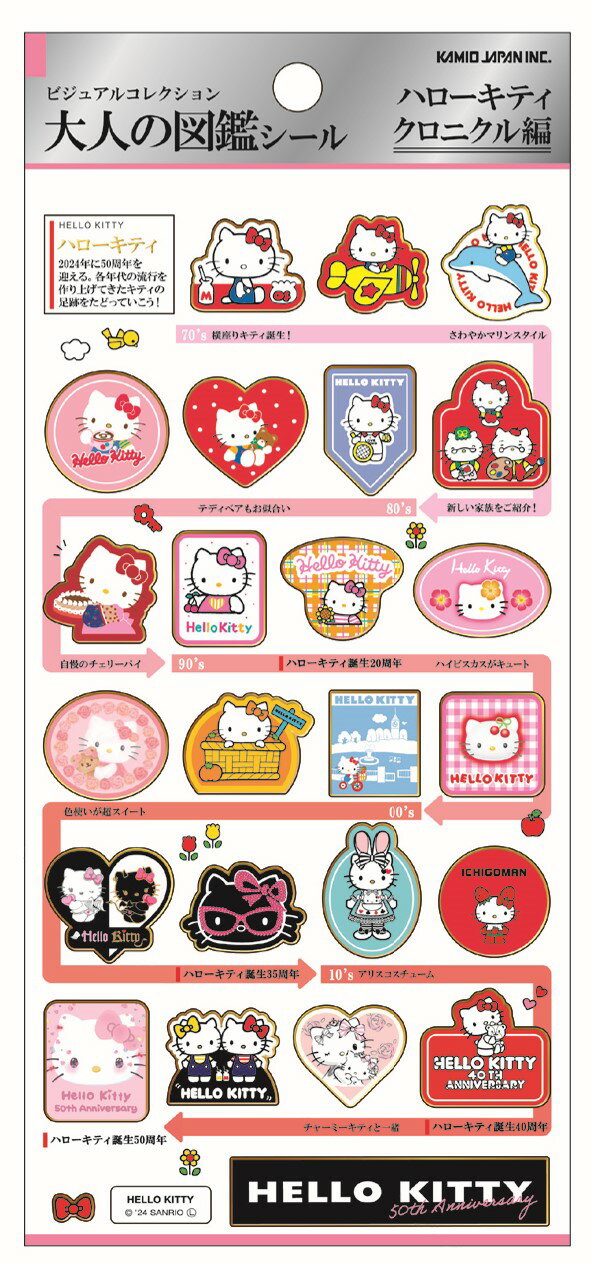 HELLOKITTY 50th 大人の図鑑シール 再入荷 kmo_219116_ハローキティクロニクル シールステッカー 大人の図鑑シールキャラクター編 Seal Stickers カミオジャパン KAMIOJAPAN サンリオキャラクターズ 大人の図鑑ステッカー 大人の図鑑シール