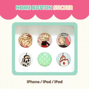 アリス　かわいいアイフォン用　ホームボタンステッカー 6柄 シンジカトウ alice cute iphone/ipad/ipod buttom sticker seal - Shinzi Katoh design【メール便可】