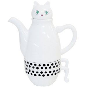 シロネコ ティーフォーツー ポット＆カップセット Tea For Two white cat Tea pot and cup set