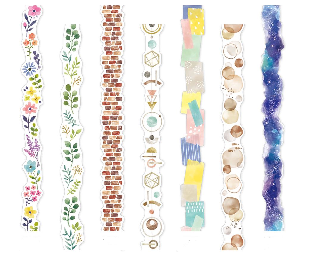 マスキングテープ ダイカット 18mm 縦柄 花柄 星 再入荷 miw_95121_95127 MaskingTape マインドウェイブ ( 全7柄セットのみ ...