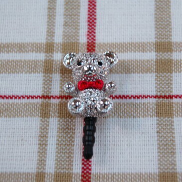 リトル　アニマル　ベア　シルバーxレッド　かわいい スマホ　イヤホンジャック　little animal bear silver x red cute smart phone ear phone jack charm【メール便可】