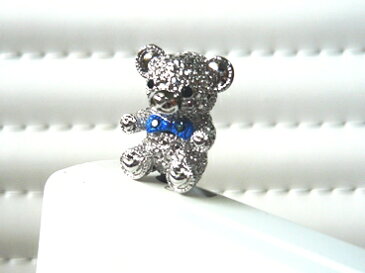 【メール便可】リトルアニマル　リボンベア　シルバーxネイビー　かわいい スマホ　イヤホンジャック　little animal bear silver x navy cute smart phone ear phone jack charm