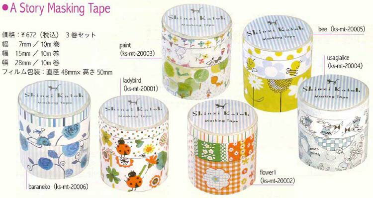 シンジカトウ マスキングテープ3巻セット Shinzi Katoh cute　Story masking　tape 3size set 日本製 