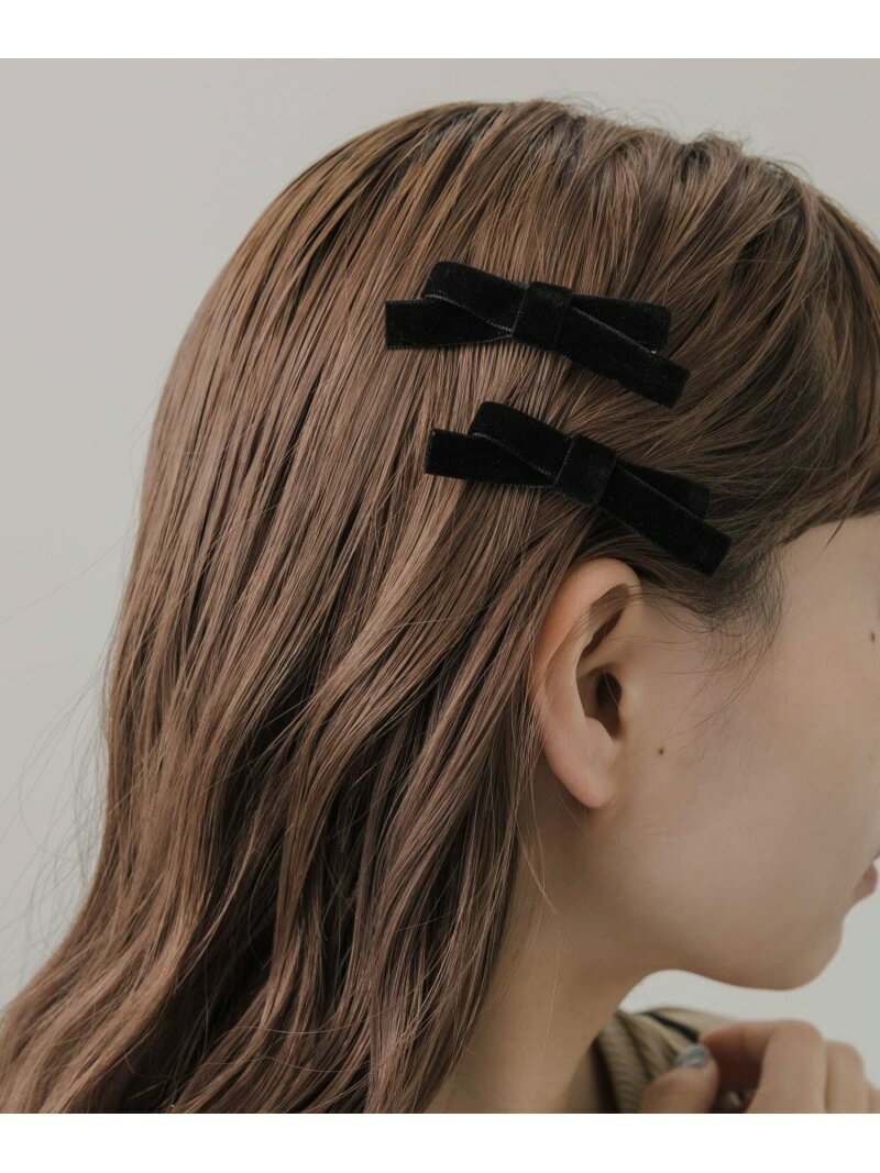 ベロアリボンクリップセット SMELLY スメリー ヘアアクセサリー バレッタ・ヘアクリップ・ヘアピン ブラック[Rakuten Fashion]のサムネイル