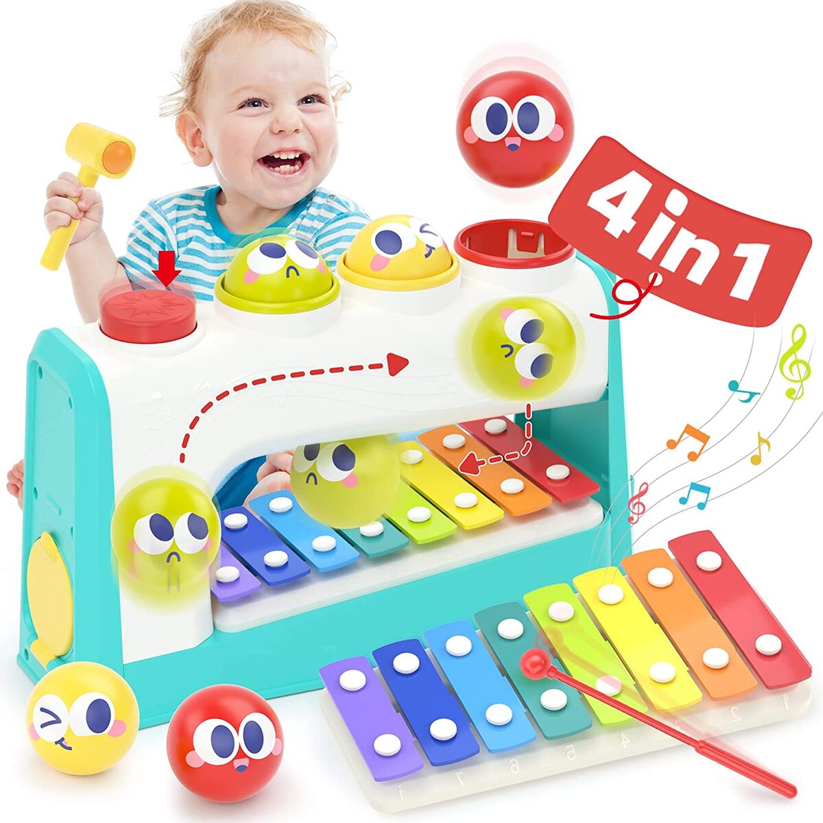 【クーポン配布】 知育玩具 あかちゃん おもちゃ ハンマートイ 鉄琴 誕生日 プレゼント 1歳 2歳 3歳 4歳 男の子 女の子 音楽 玩具 赤ちゃん 玩具 楽器 パーカッション 入園祝い ベビー 音が鳴る 収納 コロコロ ノッキング