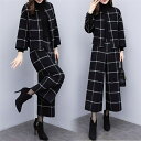 セットアップ レディース 秋冬 カジュアル 大きいサイズ 2点セット パンツスーツ ゆったり 体型カバー オフィス オシャレ パンツスタイル ジャケット 通勤O...