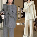 ニットセットアップ 秋冬 パンツセット レディース ビッグカラー Aライン 3点セット ベスト 長袖 ワイドパンツ パンツスーツ 無地 セーター ニット セット...