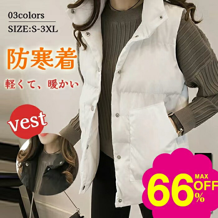 ★スーパーセール半額★ダウンベスト レディース 大きいサイズ アウター ジャケット ベスト 中綿 ライトアウター フェイクダウン 上着 羽織り ハイネック 軽量 秋 通勤 通学 暖かい 無地 お出かけ 秋冬 ノースリーブ ゆったり 体型カバー 大人可愛い 送料無料のサムネイル