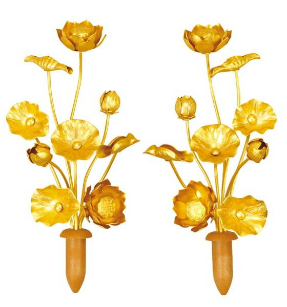 【仏具】常花 アルミ製 （金色・1対）最もオーソドックスな常花で、花立にそのまま置けます。サイズが3寸〜9寸、花の数も3〜11本とお仏壇や花立に合わせて選べます。 3