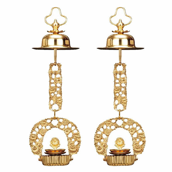 【仏具】輪灯 真鍮製 藤菊 中鍵 磨色（浄土真宗 本願寺派・西用）1対セット。高級感漂う真鍮製の吊仏具..