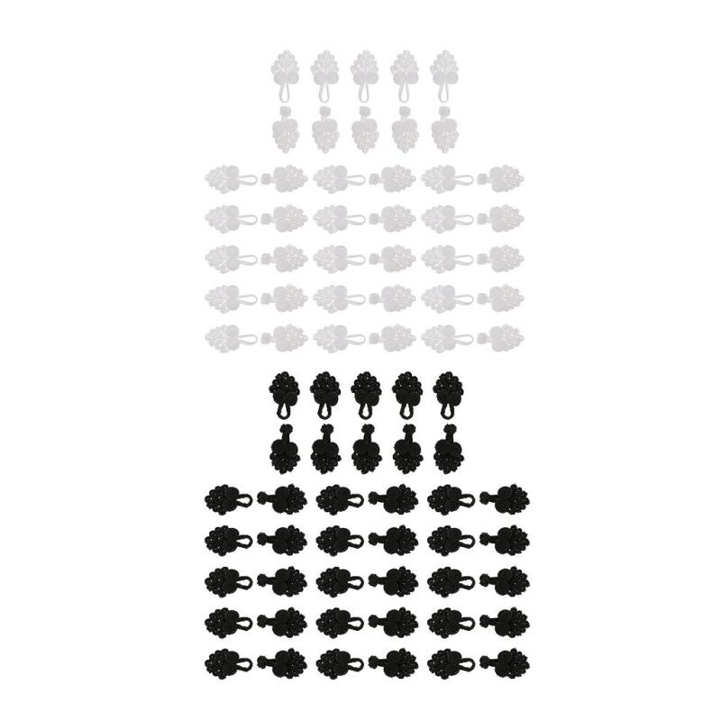 ビーズ付き中国製カエル留めボタン 結び目ファスナー DIY 裁縫クラフト ホワイト/ブラック 40組