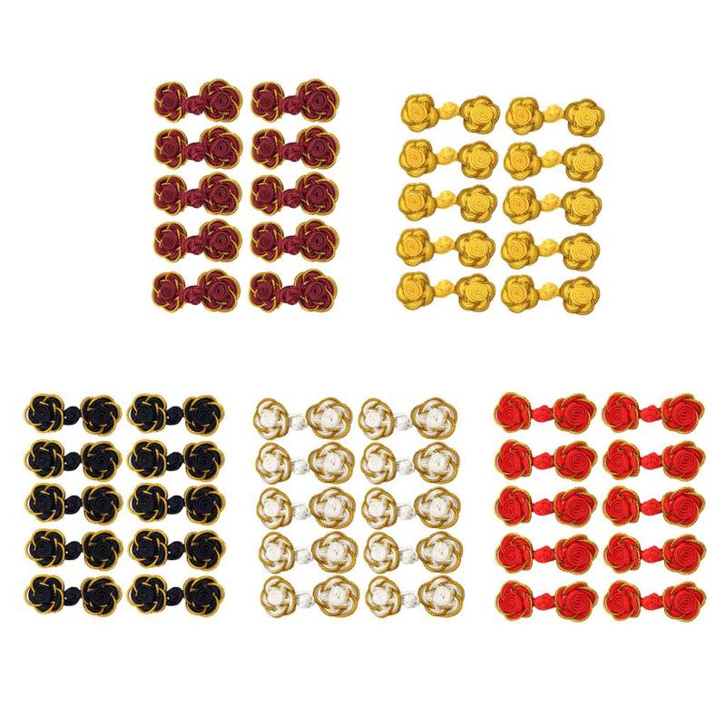 10ペア 中国結びボタン ローズ 花 ボ 唐スーツ DIY 縫製 服アクセサリー 全5色