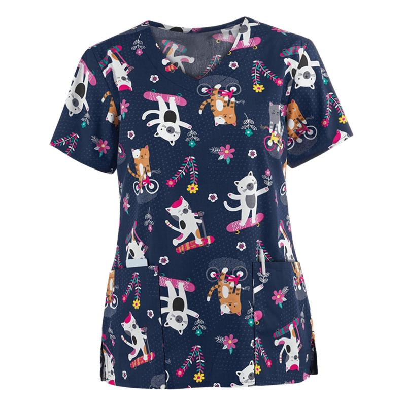 Vネックスクラブトップ 着心地抜群 補強ステッチ入りスタイリッシュシャツ S ネイビーキャット