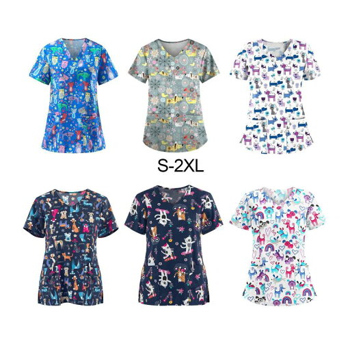VネックスクラブトップTシャツ耐久性通気性強化ステッチ付きマッサージ.ペットワーカー半袖ナース作業服 VネックスクラブトップTシャツ耐久性通気性強化ステッチ付きマッサージ.ペットワーカー半袖ナース作業服