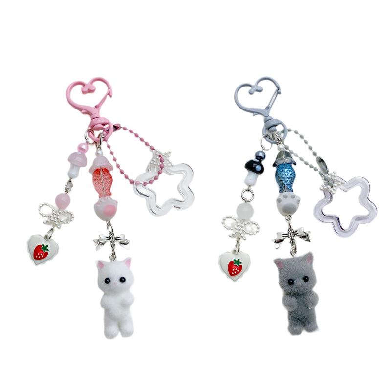 猫キーチェーンバッグチャームサプライズキーホルダー装飾的なかわいいキーリングカーウォレット女性トートバッグ結婚式のための魅力