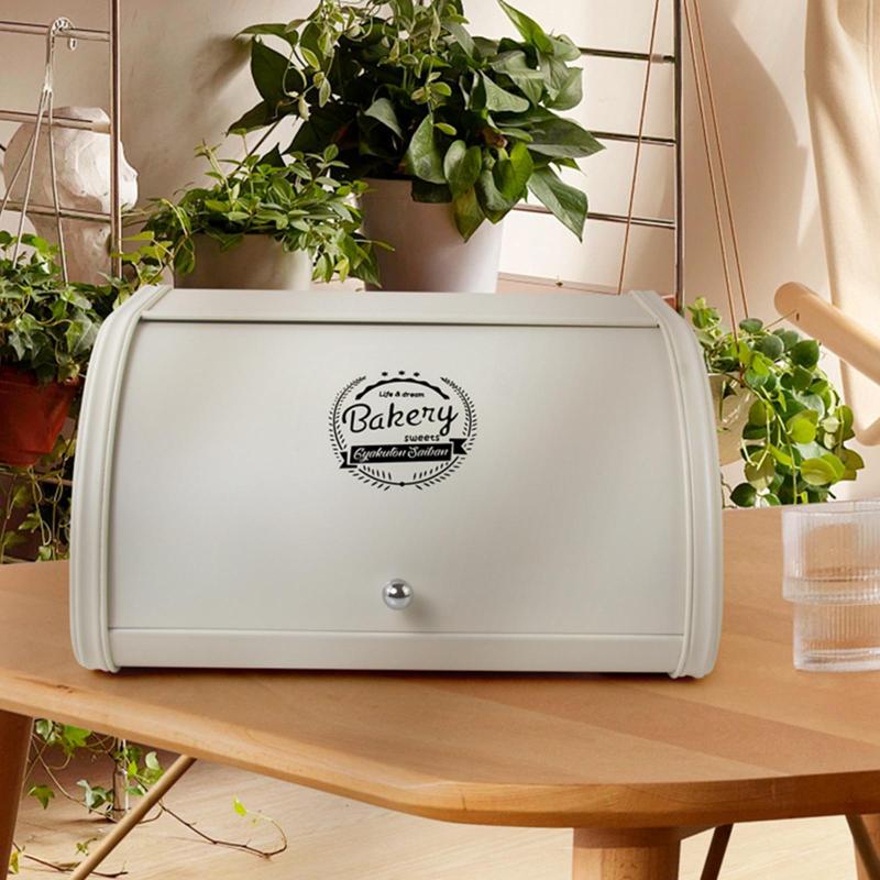 ロールトップ蓋付き金属製ブレッドボックスビン.多目的ストレージコンテナ.レストラン.ケーキ.コーヒーショップ.ベーカリー.ホーム用のアイアンファームハウスブレッドボックス