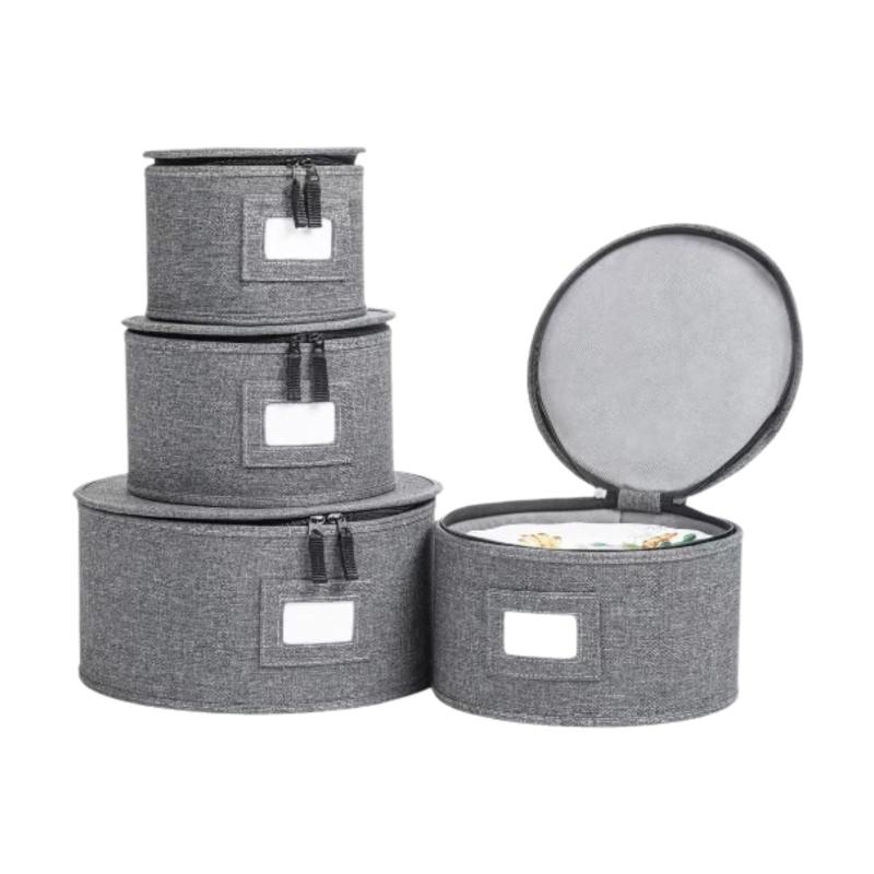 4x 中国製収納容器 ハードシェルケース ラウンド収納ケース キルティングセット ラウンドプレート用 ガラス製品の移動と輸送