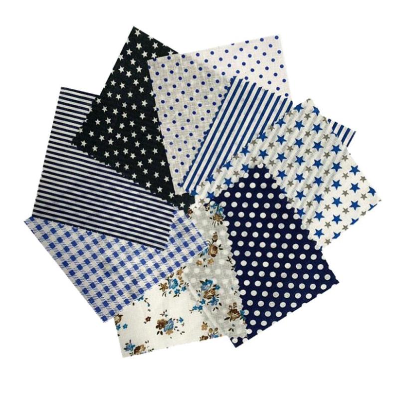 8pcs 25x25cmカラフルコットンパッチワークミシンキルト生地バンドルブルー