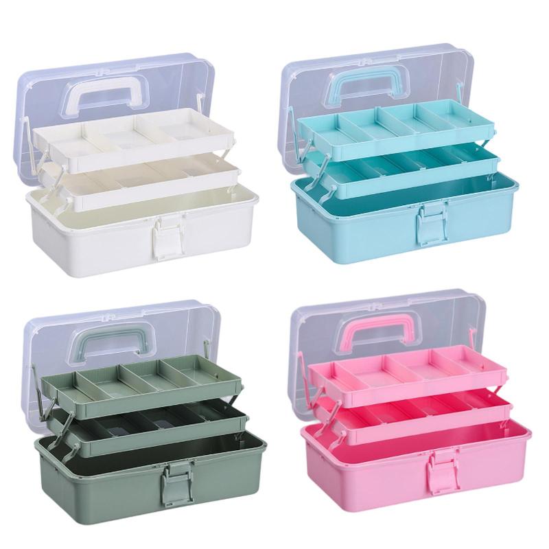 3層収納ボックスアート用品整理ケースポータブルタックルボックス折りたたみ式