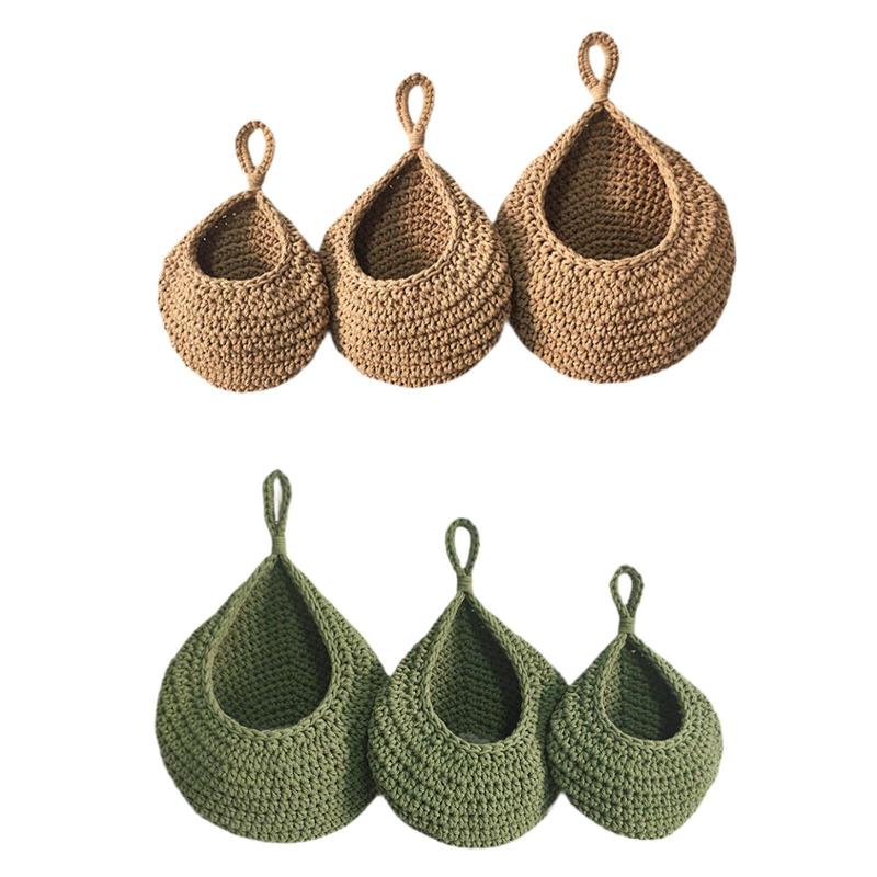 3ピース/個ハンギングウォールバスケット主催者の家の装飾ティアドロップKNTITED BOHO Small Wall Plan..