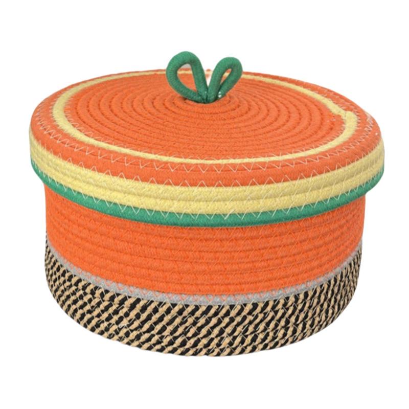 コットンロープ収納バスケット.カバー付き装飾コットンバスケット.デスクトップスタイリッシュコンテナ.子供部屋リビングルーム用収納