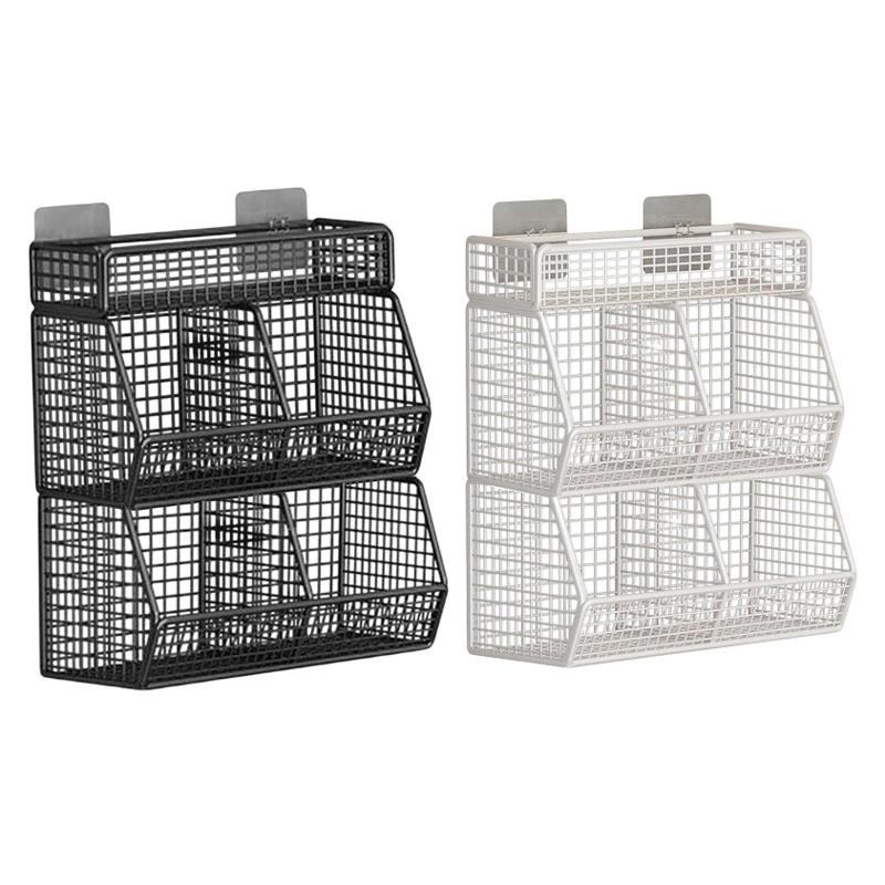 ウォールハンギングバスケットオーガナイザー4グリッド頑丈な洗練された鉄フルーツバスケットバスケッ..