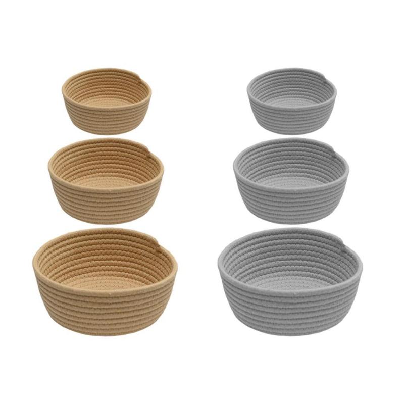 3ピースコットンロープバスケットストレージバスケットスタイリッシュラウンド織りバスケットビンズおもちゃ保育園用玄関用チャイルドルームバスケット