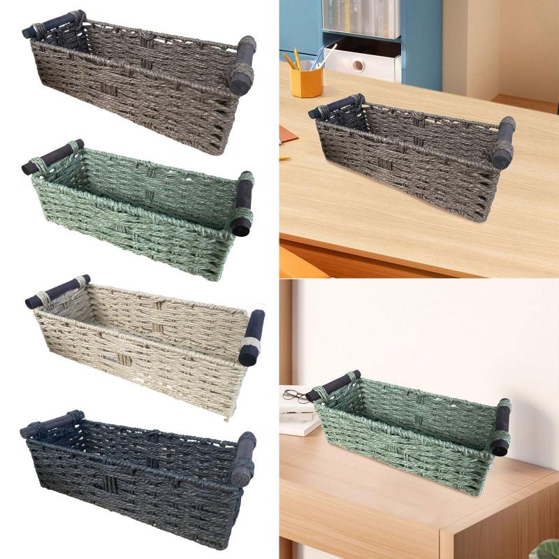 収納バスケット.紙ロープバスケット.長方形の装飾的な棚バスケット.トイレットペーパーバスケット