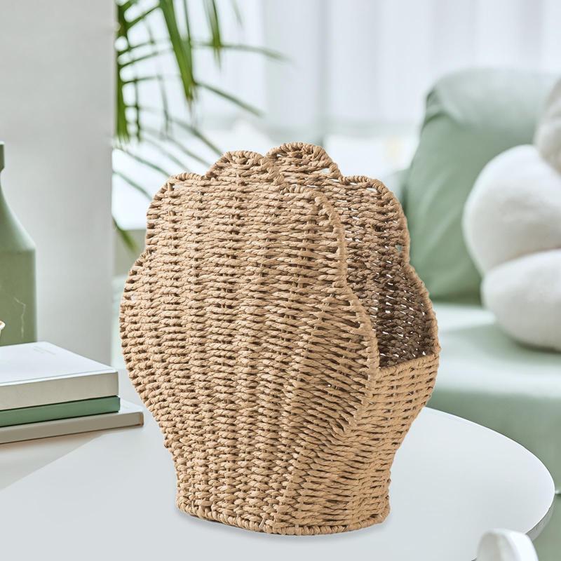 編み込み収納バスケット.装飾コンテナ.シェル型.多用途.雑貨収納バスケット.デスクオーガナイザー