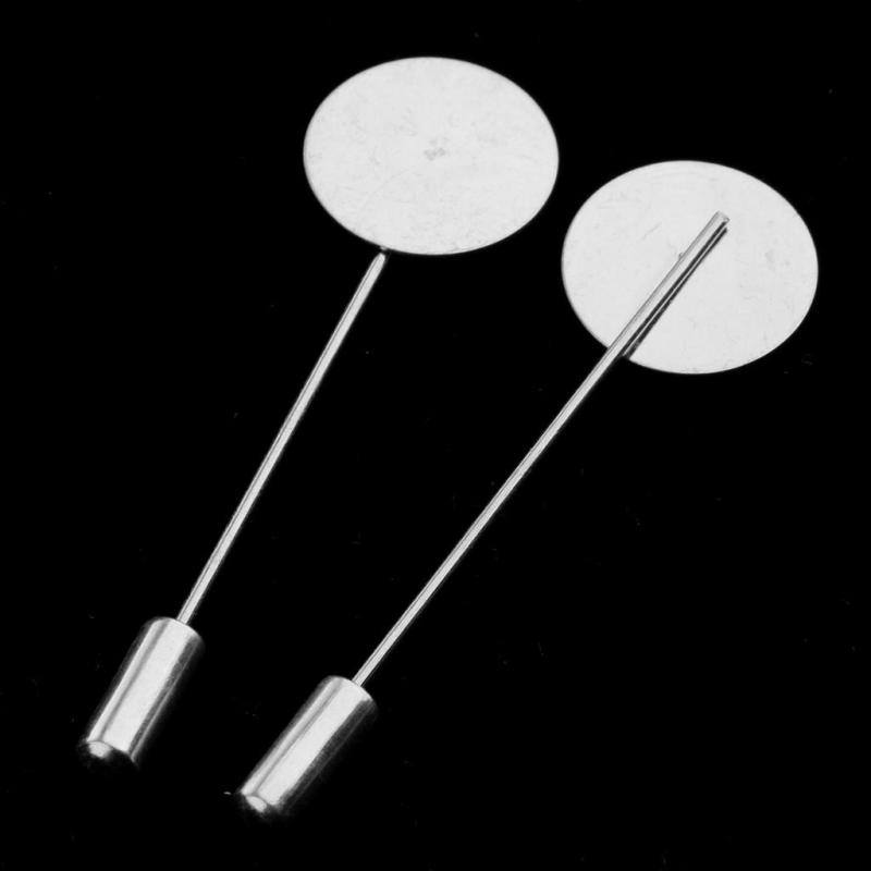 10セット 全2色 丸皿付き ハットピン 全長約56mm ピンブローチ 手作り アクセサリーパーツ 道具 DIY