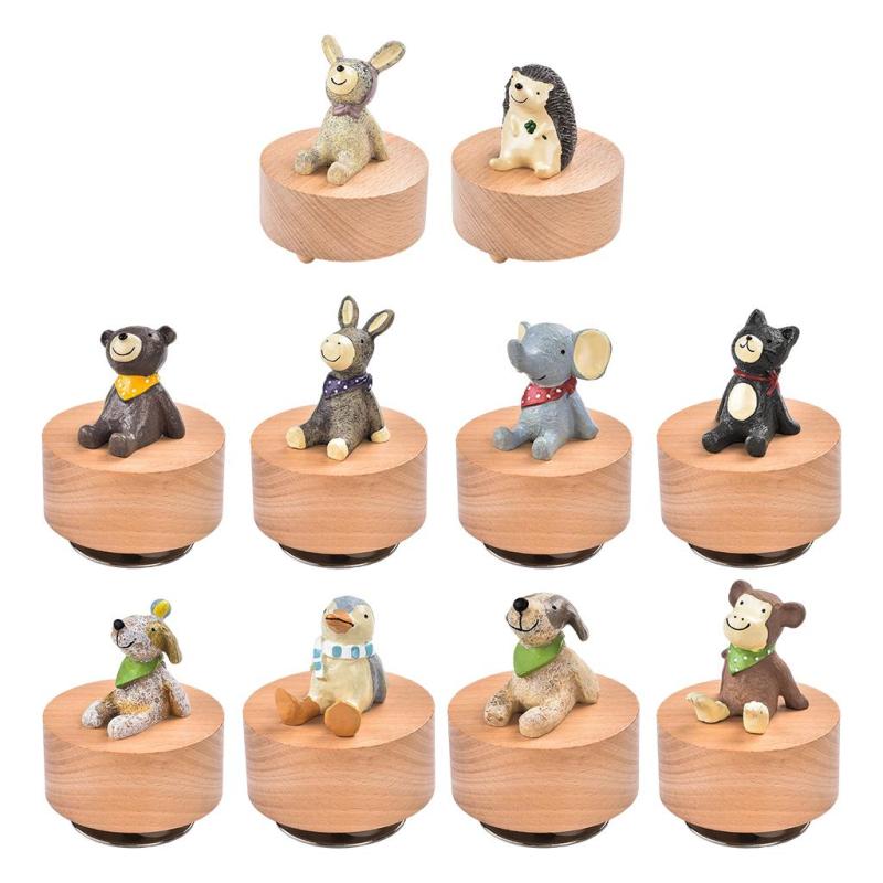木製オルゴール動物の形回転ベース丸い時計仕掛けの飾り