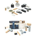 11個のシミュレーション木製の美容院のおもちゃは遊びの鏡と化粧品のふりをしますケース美容師のおもちゃ女の子のためのヘアドライヤー付きのスタイリングツール