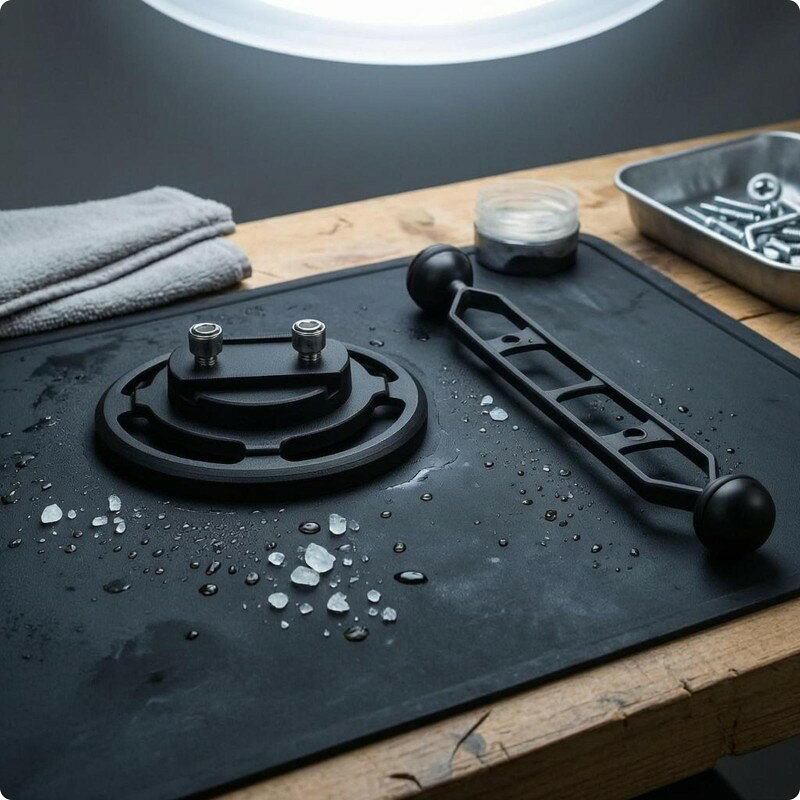 【基本構造】: 水中カメラレンズホルダーベースとして使える、黒色の金属製リングマウントです。丸みのあるリング形状にスロットが設けられ、装着時の位置合わせや固定に配慮した構造になっています。【取付機能】: 中央のねじ込み部と複数のねじ穴付き接続点を備えたねじ付きマウントベースで、対応するフロートアームやライトアームへの取り付けに役立ちます。【構造特徴】: スロット付きの開口部があるため、ケーブルや周辺パーツを意識した配置がしやすく、金属製リングマウントならではのしっかりした作りが特長です。【使用メリット】: 水中カメラの周辺機材をま固定しやすいく、装着後の安定感を重視したい撮影シーンで使いやすい水中撮影用品です。【用途】: レンズまわりの保持やアーム接続の土台として使うことで、水中撮影時の機材整理とセッティングをスムーズにし、撮影準備の手間を抑えることを目的としています。ご購入前のご案内 ● サイズについて：スタッフ間で測り方を統一していますが、実寸に1〜3cmの誤差がある場合がありますのでご了承ください。 ● 商品の色は、撮影時の光やモニターによって異なる場合がありますのでご注意ください。 ● 生地特性により匂いが感じられることがありますが、数日で気にならなくなります。 ● 他店舗と在庫を共有しているため、受注後に欠品となる場合があります。 ▼出荷前には全て検品を行っておりますが、万が一商品に不具合があった場合は、お問い合わせフォームよりご連絡くださいますようお願い申し上げます。営業日に対応いたしますのでご安心ください。【基本構造】: 水中カメラレンズホルダーベースとして使える、黒色の金属製リングマウントです。丸みのあるリング形状にスロットが設けられ、装着時の位置合わせや固定に配慮した構造になっています。【取付機能】: 中央のねじ込み部と複数のねじ穴付き接続点を備えたねじ付きマウントベースで、対応するフロートアームやライトアームへの取り付けに役立ちます。【構造特徴】: スロット付きの開口部があるため、ケーブルや周辺パーツを意識した配置がしやすく、金属製リングマウントならではのしっかりした作りが特長です。【使用メリット】: 水中カメラの周辺機材をま固定しやすいく、装着後の安定感を重視したい撮影シーンで使いやすい水中撮影用品です。【用途】: レンズまわりの保持やアーム接続の土台として使うことで、水中撮影時の機材整理とセッティングをスムーズにし、撮影準備の手間を抑えることを目的としています。