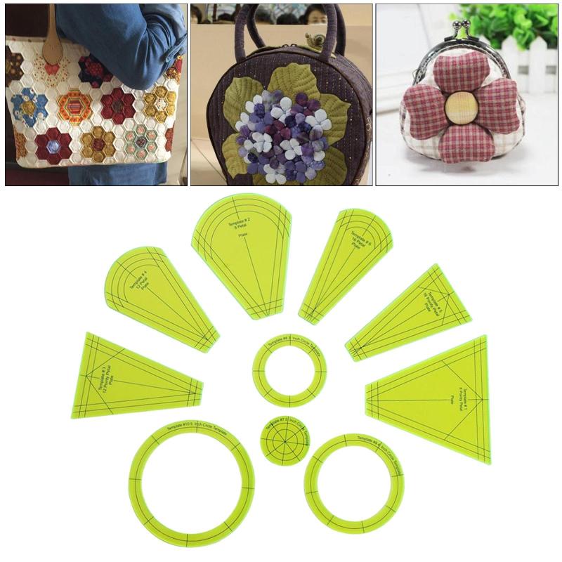 ドレスデンプレートテンプレートセット.キルティング切断ツール多機能10個縫製パッチワークアクリル定..