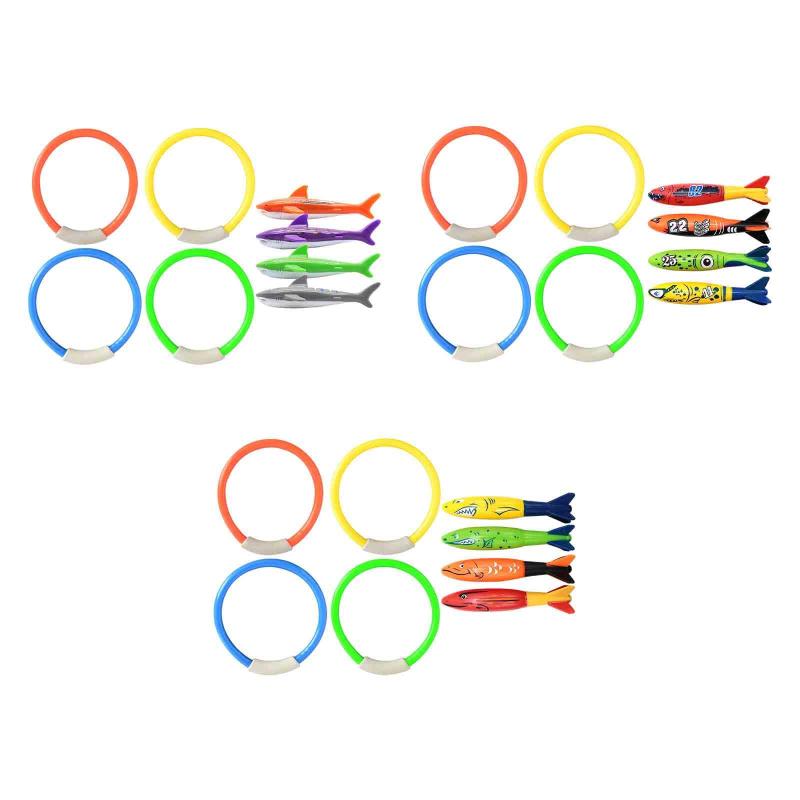 8x 魚のおもちゃ.水中リング.水泳リング.トレーニング機器.夏用プールダイビングリング.ゲーム用プールおもちゃ.女の子