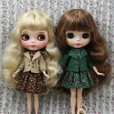ファッションフラワーノースリーブドレス+コート服12インチブライスの人形グリーン+ファッションフラワーノースリーブドレス+コートドレス(12インチブライスドール...