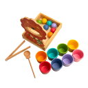 カップに入った木製ボール 木製ボールおもちゃ 幼児教育 虹色分類おもちゃ