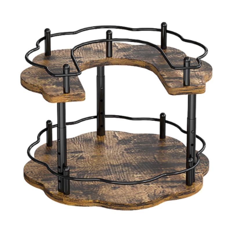 木製ターンテーブルトレイレイジーオーガナイザー2段回転多機能調味料オーガナイザーキッチンカウンタ..