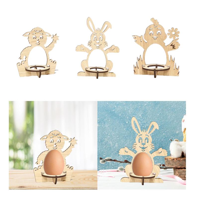 エッグラック.ディスプレイスタンド.イースター家庭用漫画の動物デザインの木製収納オーガナイザー.家..